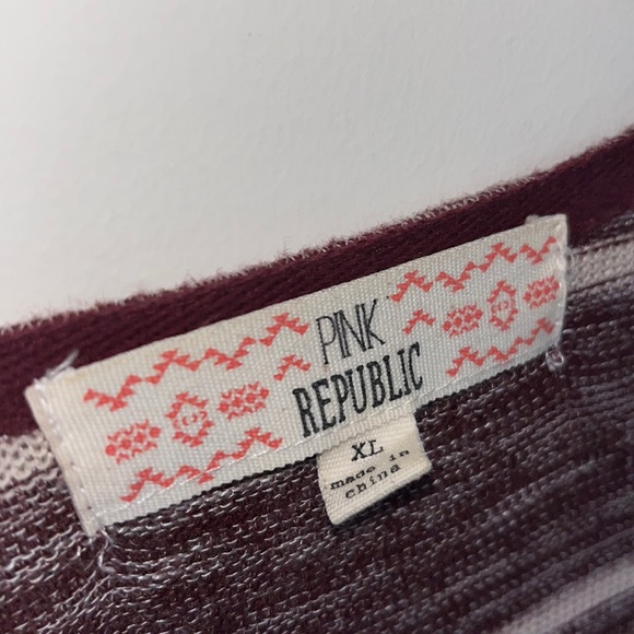 XL Maroon and White stripped open front cardigan - Picture 2 of 6